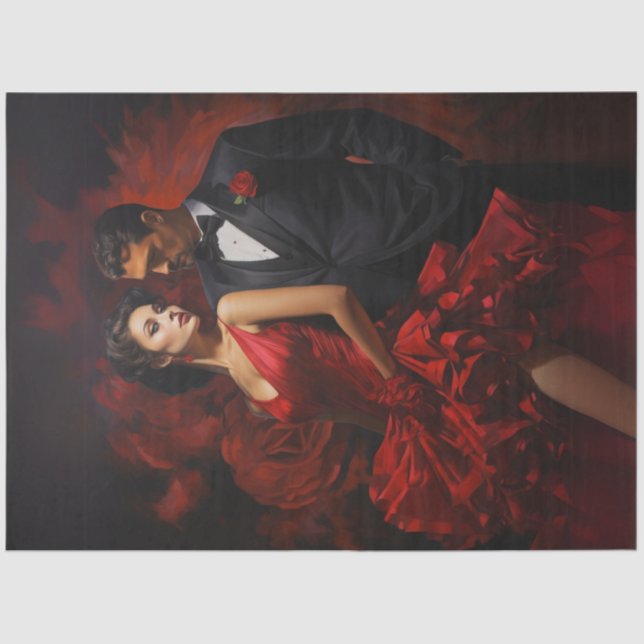 Papier Mousseline Découpage Valentine Couple Tango en noir rouge (Recto)