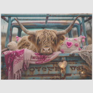 Papier Mousseline Découpage Valentine Highland Vache Camion Vintage