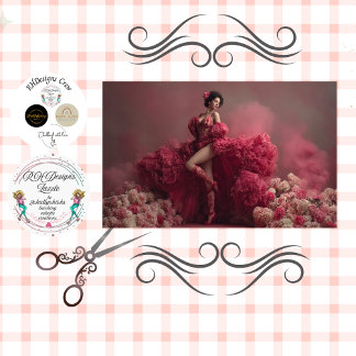 Papier Mousseline Decoupage Valentine Lady in Red Corset Lace 