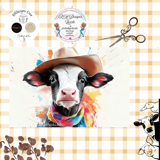 Papier Mousseline Découpage Veau Whimsboy Cowboy Avec Casquette (Créateur téléchargé)