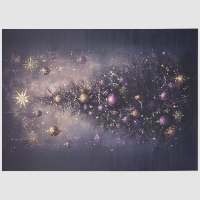 Papier Mousseline Découpage Vibrant Purple Gold Arbre de Noël (Recto)