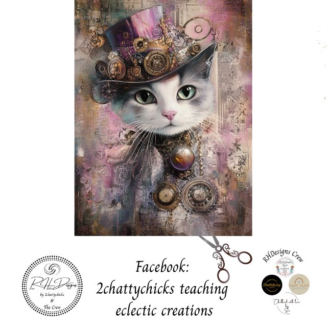 Papier Mousseline Découpage Victorian Steampunk Chat rose (Créateur téléchargé)