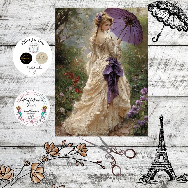 Papier Mousseline Decoupage Victorian Woman Romantic Scene Parasol (Créateur téléchargé)