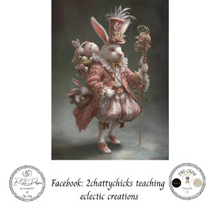 Papier Mousseline Découpage victorien fantaisiste lapin rose vintage