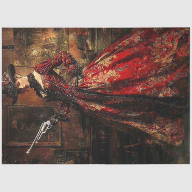 Papier Mousseline Découpage Victorienne habillée Lady Gunslinger (Recto)