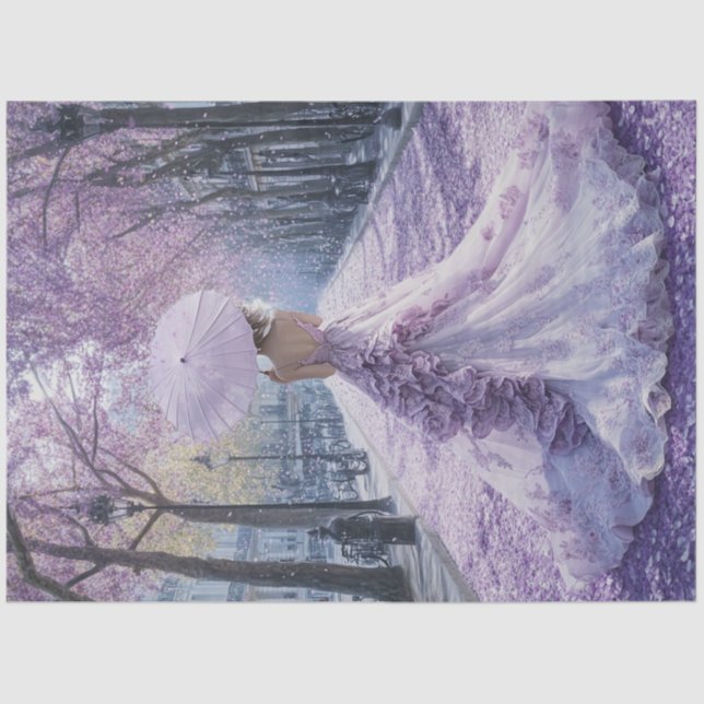 Papier Mousseline Découpage Victorienne Sud Lady Parasol Lilac (Recto)