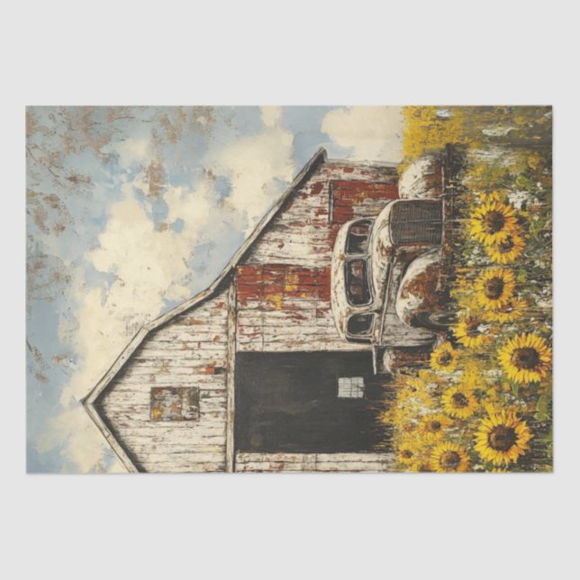 Papier Mousseline Découpage Vieux Blanc Rouge Grange Blanc Rouillé C (Recto)