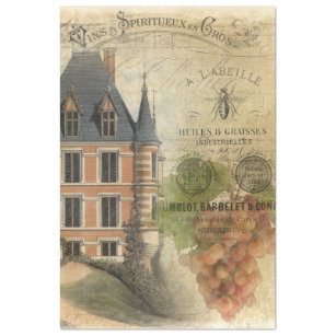 Papier Mousseline Découpage Vignoble du Château de France vintage