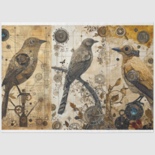 Papier Mousseline Découpage vintage Abstrait d'oiseaux de Grunge