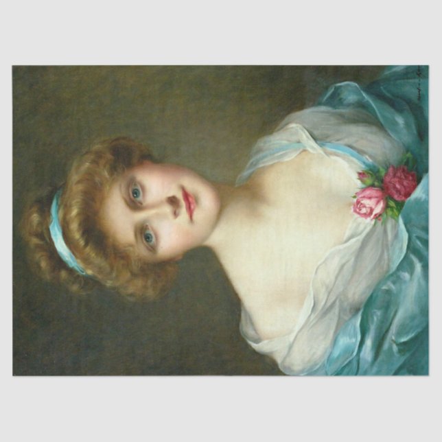 Papier Mousseline Découpage vintage belle dame verte robe (Recto)