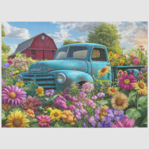 Papier Mousseline Découpage Vintage Bleu/Camion Turquoise Champ de f