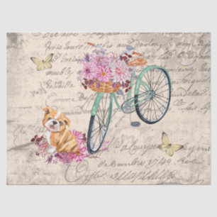 Papier Mousseline Découpage vintage Bulldog Floral Bicyclette Epheme