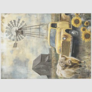 Papier Mousseline Découpage Vintage Camion jaune Highland Farm Scène