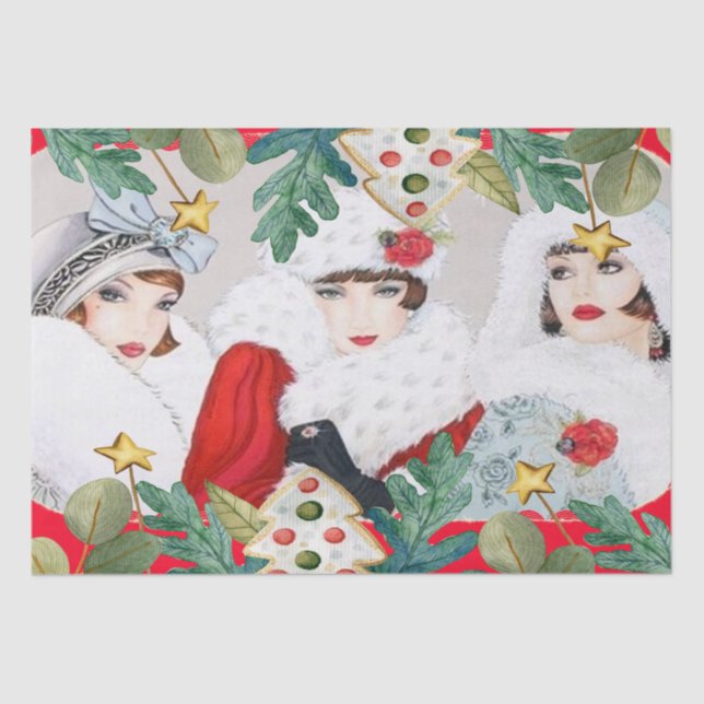 Papier Mousseline Découpage Vintage Christmas Ladies (Recto)