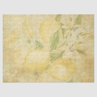 Papier Mousseline Découpage vintage citron blanc floral