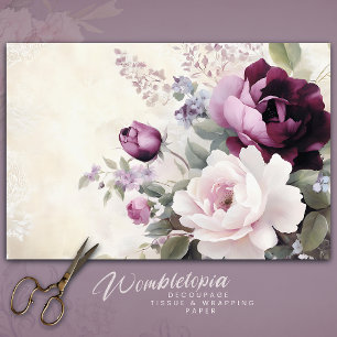 Papier Mousseline Découpage vintage de bouquet floral pourpre et ros