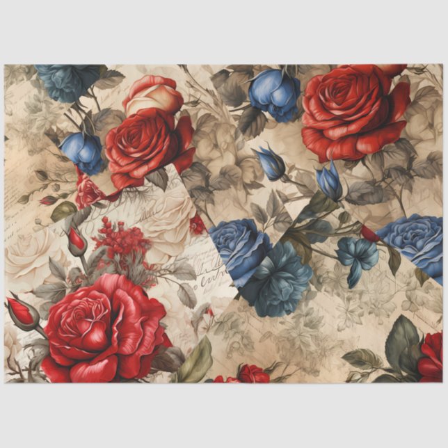 Papier Mousseline Découpage Vintage de Roses rouges (Recto)