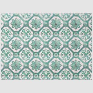Papier Mousseline Découpage vintage en carreaux verts Delft Floral