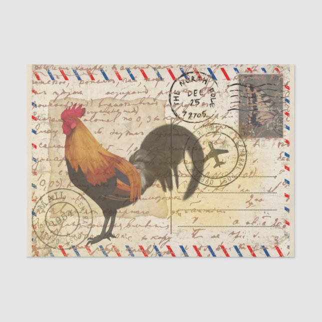 Papier Mousseline Découpage Vintage Ephemera Farm Grange Rooster (Recto)