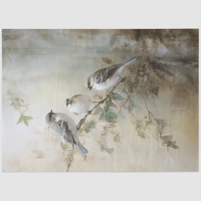 Papier Mousseline Découpage vintage Français Cottage Birds (Recto)