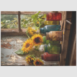Papier Mousseline Découpage Vintage Jars Mason Fenêtre Fleurs de pho