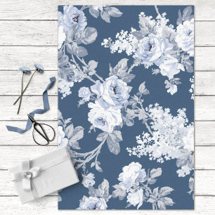 Papier Mousseline Découpage vintage Mariage bleu Florals