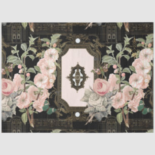 Papier Mousseline Découpage vintage Paris Black Gold Floral Ephemera