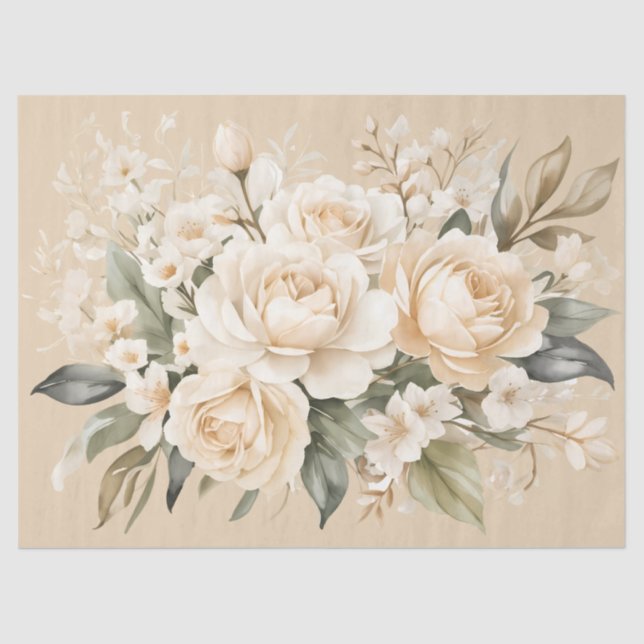 Papier Mousseline Découpage vintage Pastel Beige Floral (Recto)