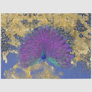 Papier Mousseline Découpage vintage Peacock Blue Purple Gold Leopard