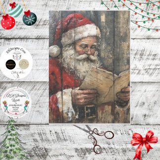 Papier Mousseline Découpage Vintage Père Noël Lecture Naughty Nice L