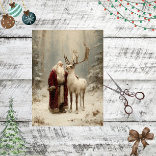 Papier Mousseline Découpage Vintage Père Noël Reindeer Snowforest