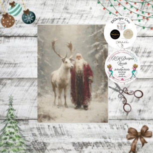 Papier Mousseline Découpage Vintage Père Noël Rudolph Scène d'hiver