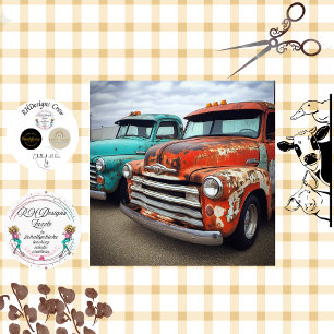 Papier Mousseline Découpage Vintage Turquoise et Camion rouge en cam