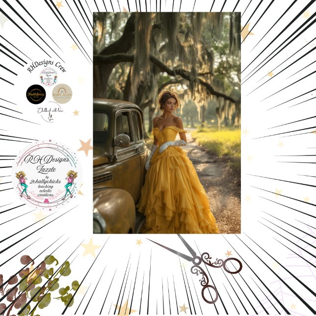 Papier Mousseline Découpage Vintage voiture jaune belle femme (Créateur téléchargé)