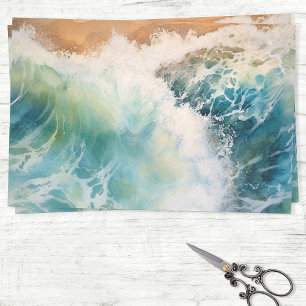 Papier Mousseline Découpage Watercolor Ocean Waves Beach