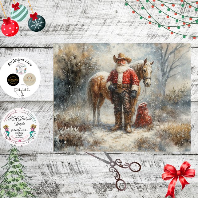 Papier Mousseline Decoupage Western Cowboy Santa & Horse (Créateur téléchargé)