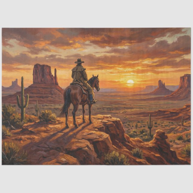 Papier Mousseline Découpage Western Désert Peint Cowboy (Recto)
