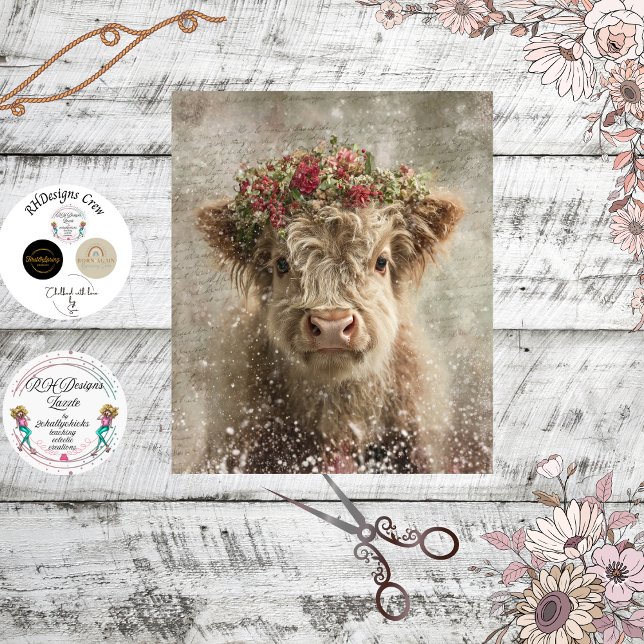 Papier Mousseline Découpage Whimsal Highland Calf Floral Crown (Créateur téléchargé)