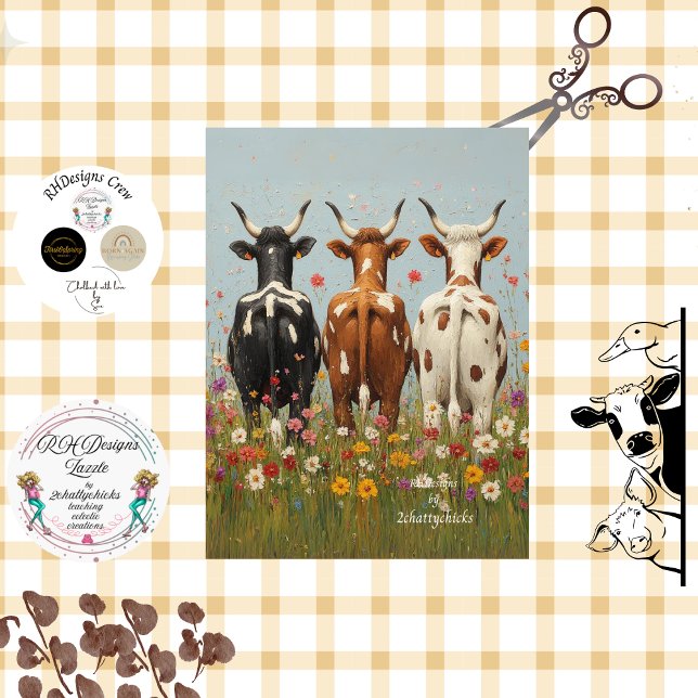 Papier Mousseline Découpage Whimsical 3 Vache amis Fleur sauvage de  (Créateur téléchargé)