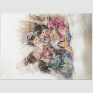 Papier Mousseline Découpage Whimsical 4 Enfants Coréens Jouant
