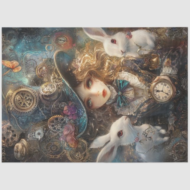 Papier Mousseline Découpage Whimsical Alice Wonderland Rabbits (Recto)