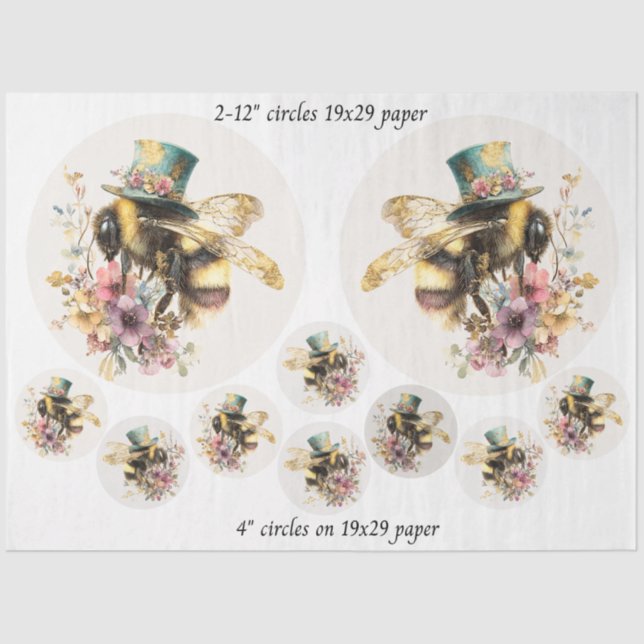 Papier Mousseline Decoupage Whimsical Bee 12" Rounds 4" Coasters  (Recto)