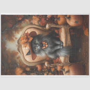 Papier Mousseline Découpage Whimsical Black Cat Automne Portrait