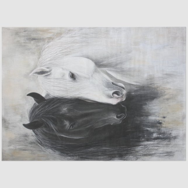 Papier Mousseline Découpage Whimsical Black White Horse gracieux (Recto)