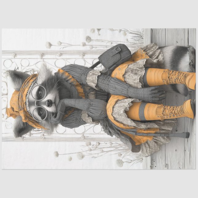 Papier Mousseline Découpage Whimsical Boho Fox Vêtements Vintages (Recto)