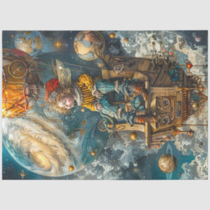 Papier Mousseline Découpage Whimsical Boy Riding in Hot Air Balloon