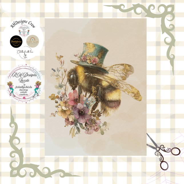 Papier Mousseline Decoupage Whimsical Bumblebee in Top Hat  (Créateur téléchargé)