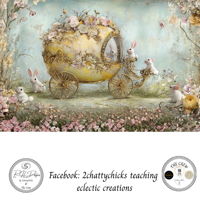 Papier Mousseline Decoupage Whimsical Carriage Rabbit Easter Scene (Créateur téléchargé)
