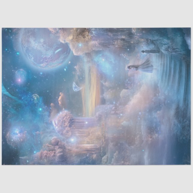 Papier Mousseline Découpage Whimsical Celestial Paysage Misty Blue (Recto)