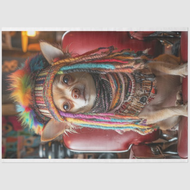 Papier Mousseline Découpage Whimsical Chihuahua Patchwork au salon (Recto)